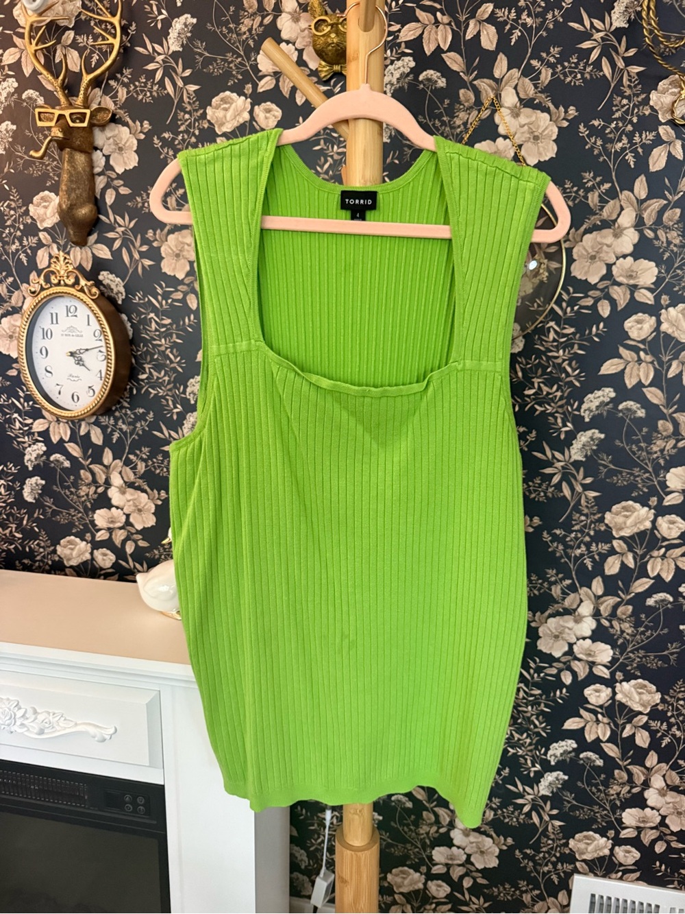 torrid bright lime ribbed square-neck tank